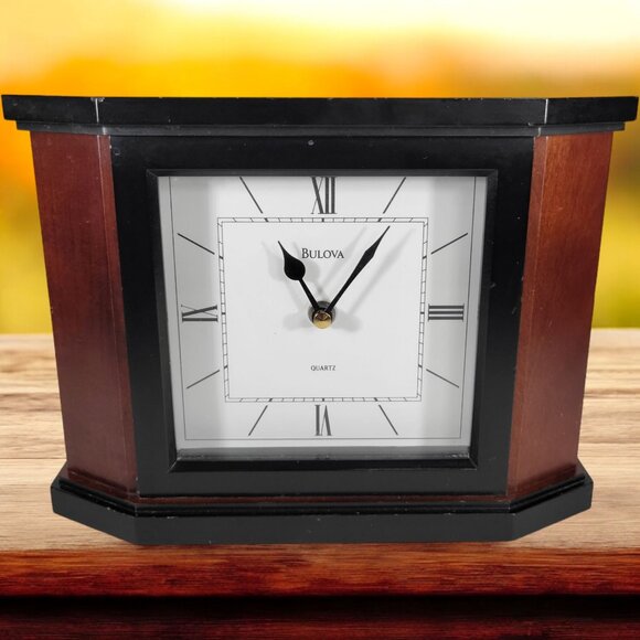 Bulova Solid Cherry Wood Modern Quartz Framed Mantle‎ Clock B1881 10"x8" - Picture 1 of 13